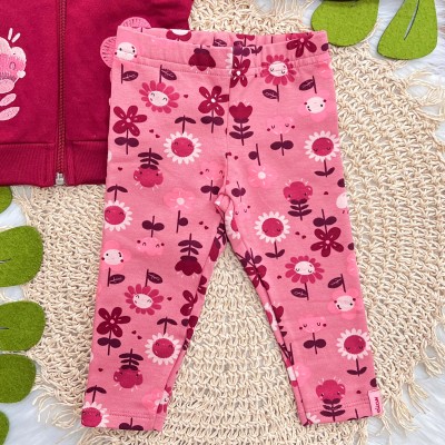 Conj. Jaqueta com Capuz Duas Florzinhas e Calça Legging - Bordo e Rose
